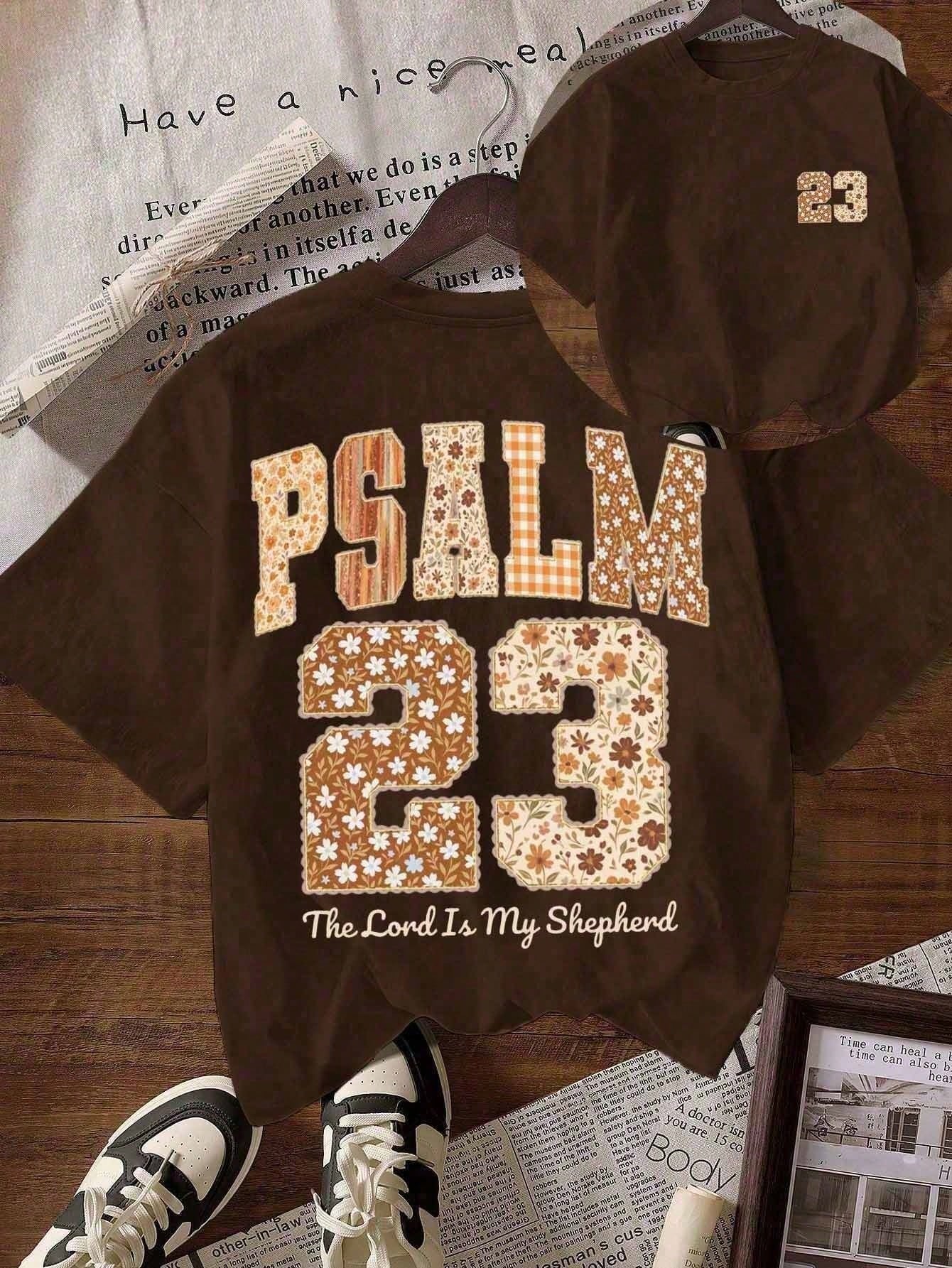 Plus Size Women's Casual Round Neck Short Sleeve T-Shirt, Vintage Autumn Faith Design Summer Brown