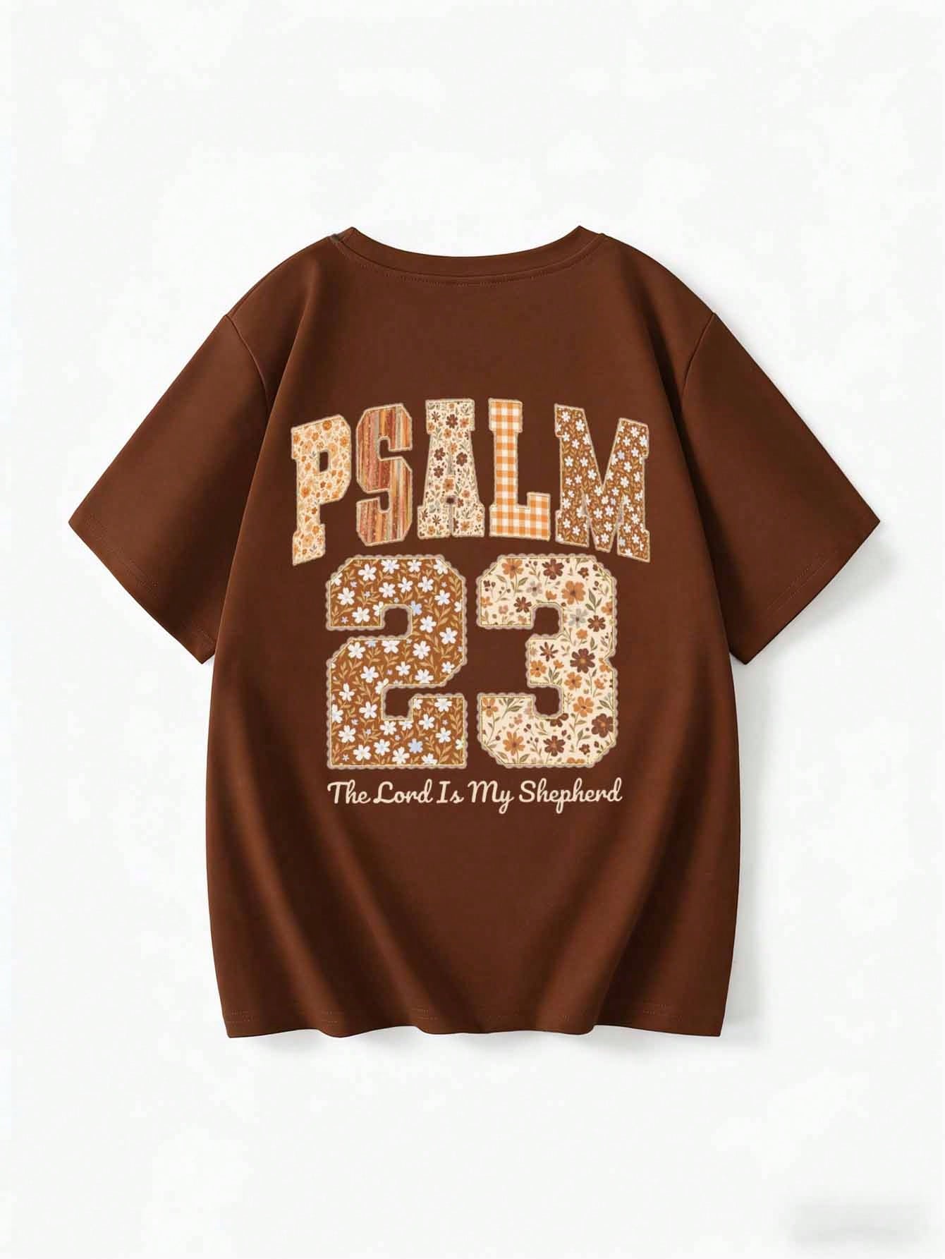 Plus Size Women's Casual Round Neck Short Sleeve T-Shirt, Vintage Autumn Faith Design Summer Brown