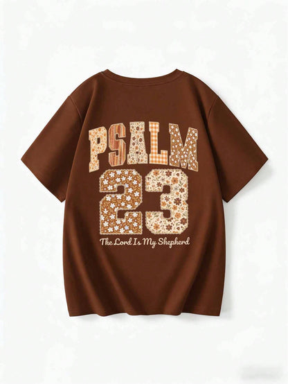 Plus Size Women's Casual Round Neck Short Sleeve T-Shirt, Vintage Autumn Faith Design Summer Brown