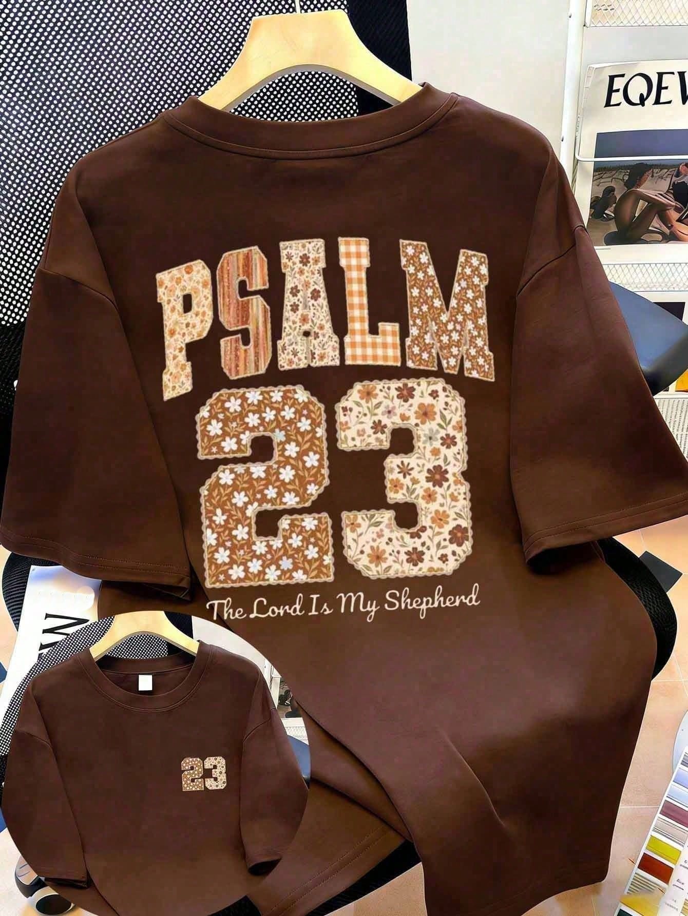 Plus Size Women's Casual Round Neck Short Sleeve T-Shirt, Vintage Autumn Faith Design Summer Brown