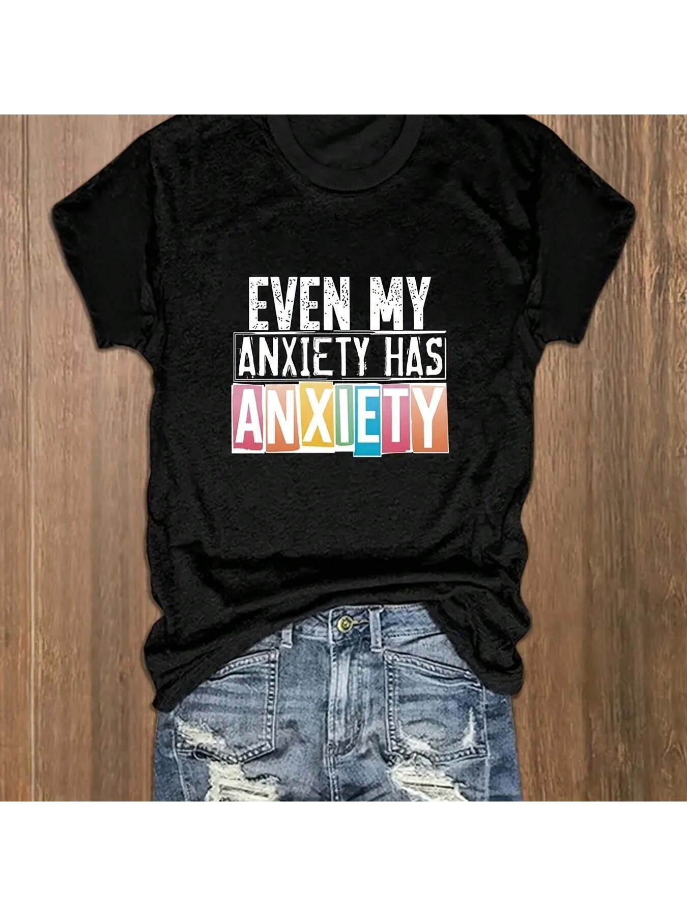 Plus Size Women's Casual T-Shirt Anxiety Round Neck 1/4 Short Sleeve T-Shirt