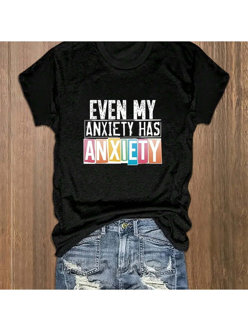 Plus Size Women's Casual T-Shirt Anxiety Round Neck 1/4 Short Sleeve T-Shirt