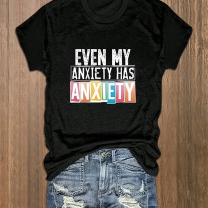 Plus Size Women's Casual T-Shirt Anxiety Round Neck 1/4 Short Sleeve T-Shirt