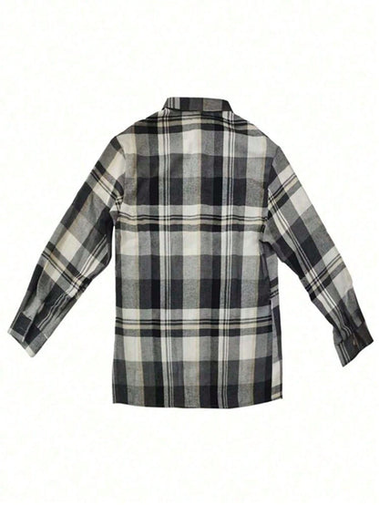 Plus Size Women's Classic Plaid Collar Long Sleeve Shirt Casual Pink Spring
