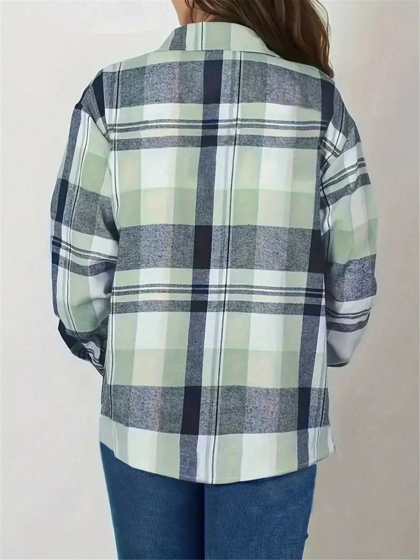 Plus Size Women's Classic Plaid Collar Long Sleeve Shirt Casual Pink Spring