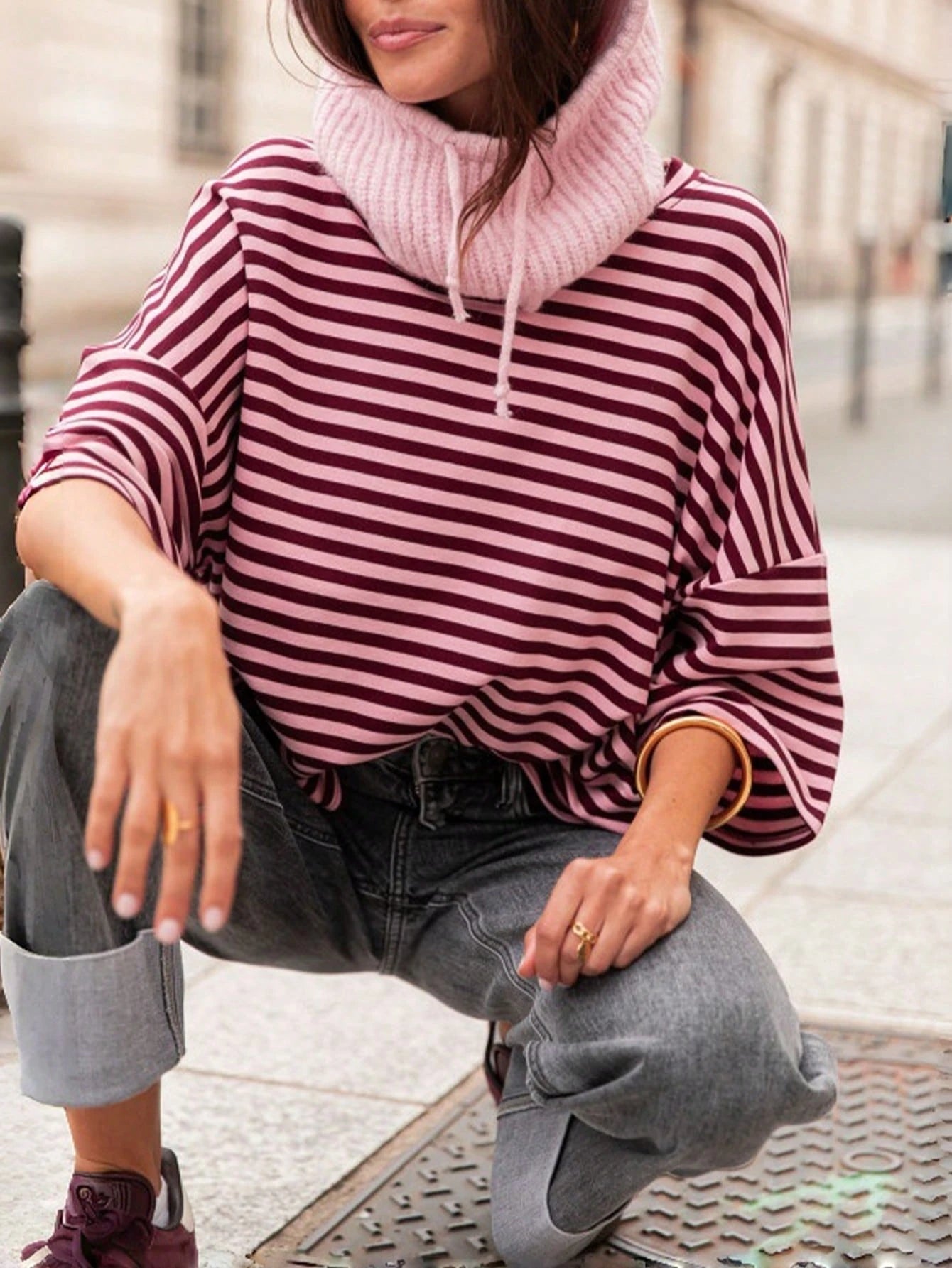 Plus Size Women's Fashionable Elegant Striped Round Neck Drop Shoulder Half Sleeve T-Shirt, Suitable For Holidays, School, Vacation And Daily Wear Summer