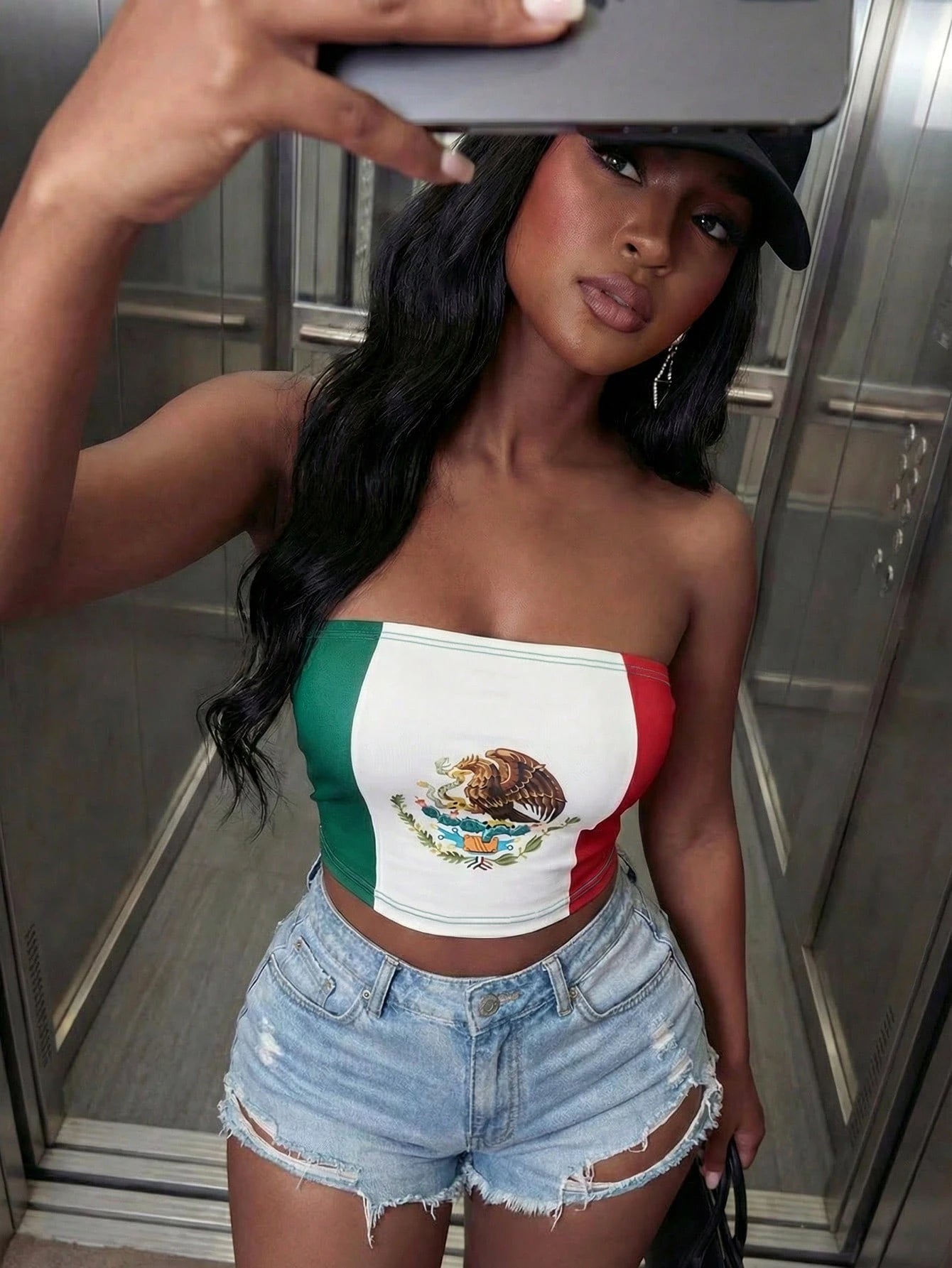 Plus Size Women's Flag Print Strapless Backless Crop Top