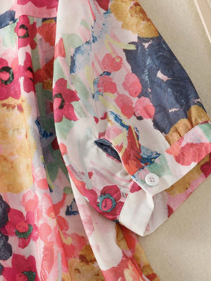 Plus Size Women's Floral Print Short Sleeve Shirt, Casual Top For Daily, Travel, Spring Summer Fall, Summer Vacation Outfits, Summer Tops