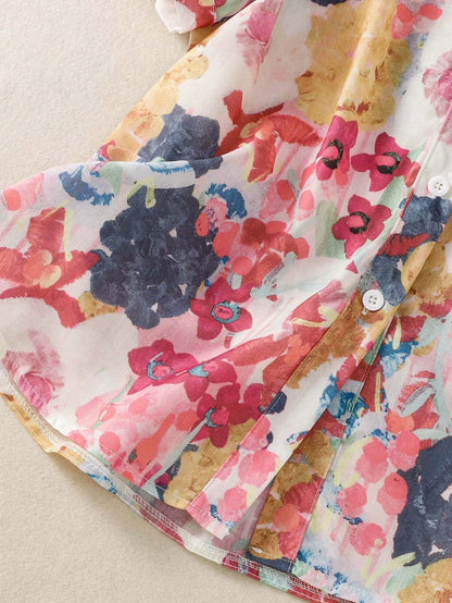 Plus Size Women's Floral Print Short Sleeve Shirt, Casual Top For Daily, Travel, Spring Summer Fall, Summer Vacation Outfits, Summer Tops
