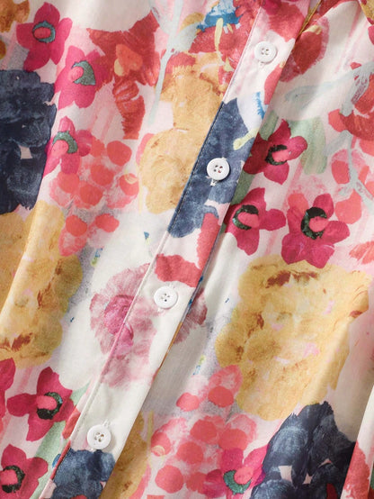 Plus Size Women's Floral Print Short Sleeve Shirt, Casual Top For Daily, Travel, Spring Summer Fall, Summer Vacation Outfits, Summer Tops