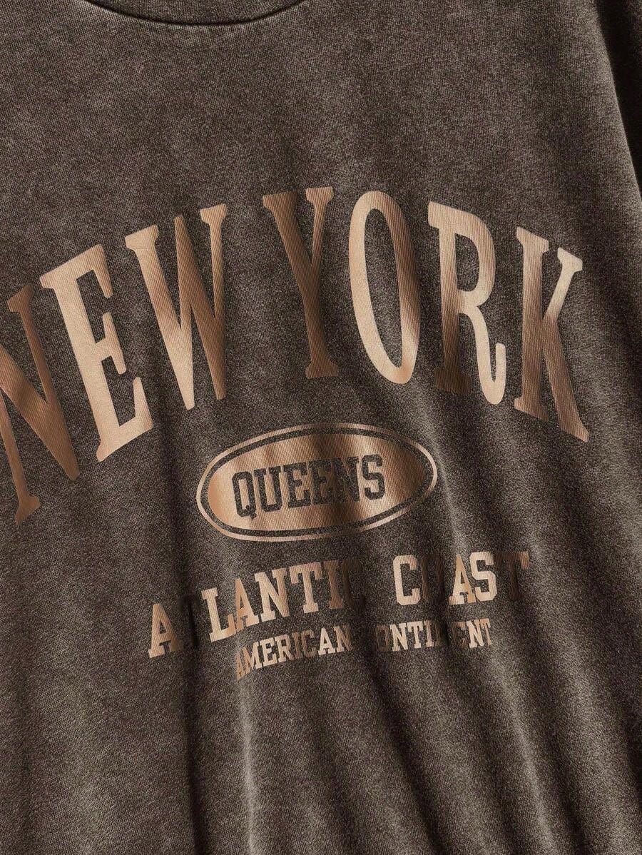 Plus Size Women's Graphic Tees, Plus Size T-Shirt, Streetwear, 90s Clothes, NEW YORK Print Casual Minimalist Pattern Crew Neck Short Sleeve Loose T