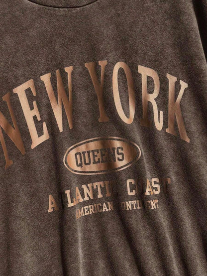 Plus Size Women's Graphic Tees, Plus Size T-Shirt, Streetwear, 90s Clothes, NEW YORK Print Casual Minimalist Pattern Crew Neck Short Sleeve Loose T