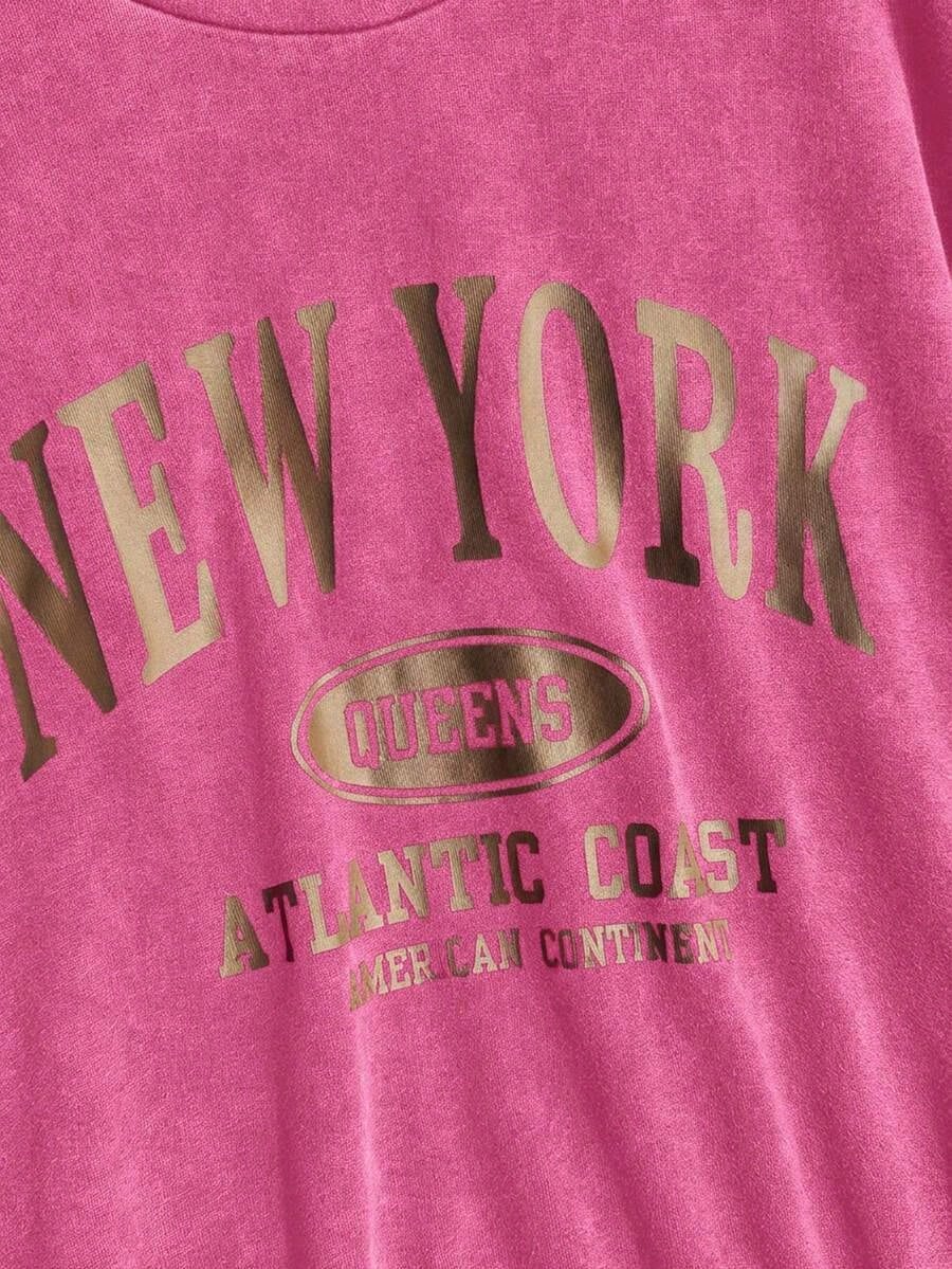 Plus Size Women's Graphic Tees, Plus Size T-Shirt, Streetwear, 90s Clothes, NEW YORK Print Casual Minimalist Pattern Crew Neck Short Sleeve Loose T