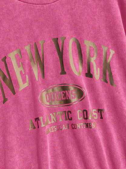 Plus Size Women's Graphic Tees, Plus Size T-Shirt, Streetwear, 90s Clothes, NEW YORK Print Casual Minimalist Pattern Crew Neck Short Sleeve Loose T