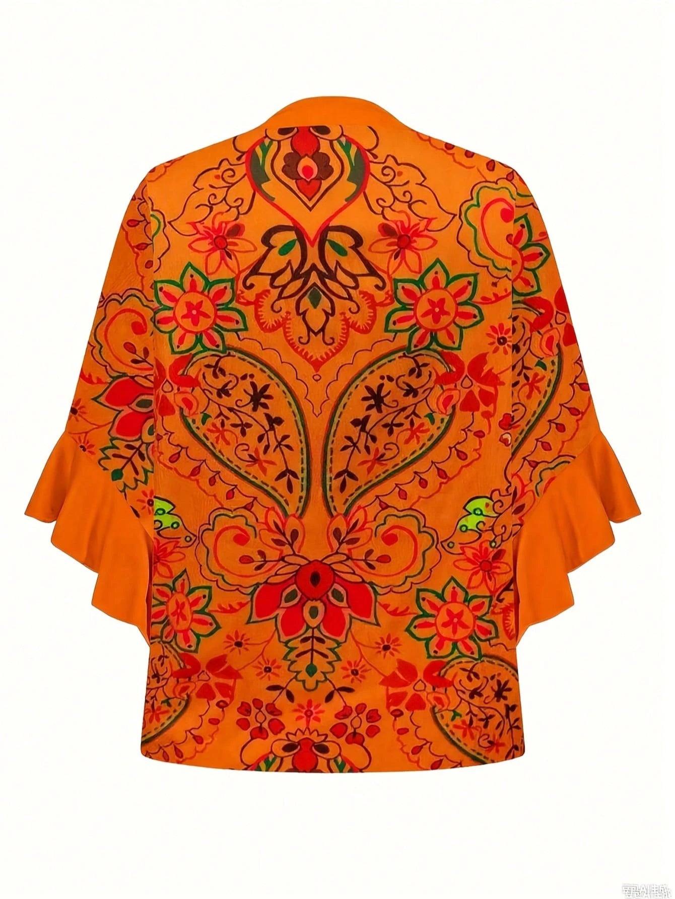 Plus Size Women's Print Ruffle Sleeve V-Neck Shirt Blouse, Random Print Vacation