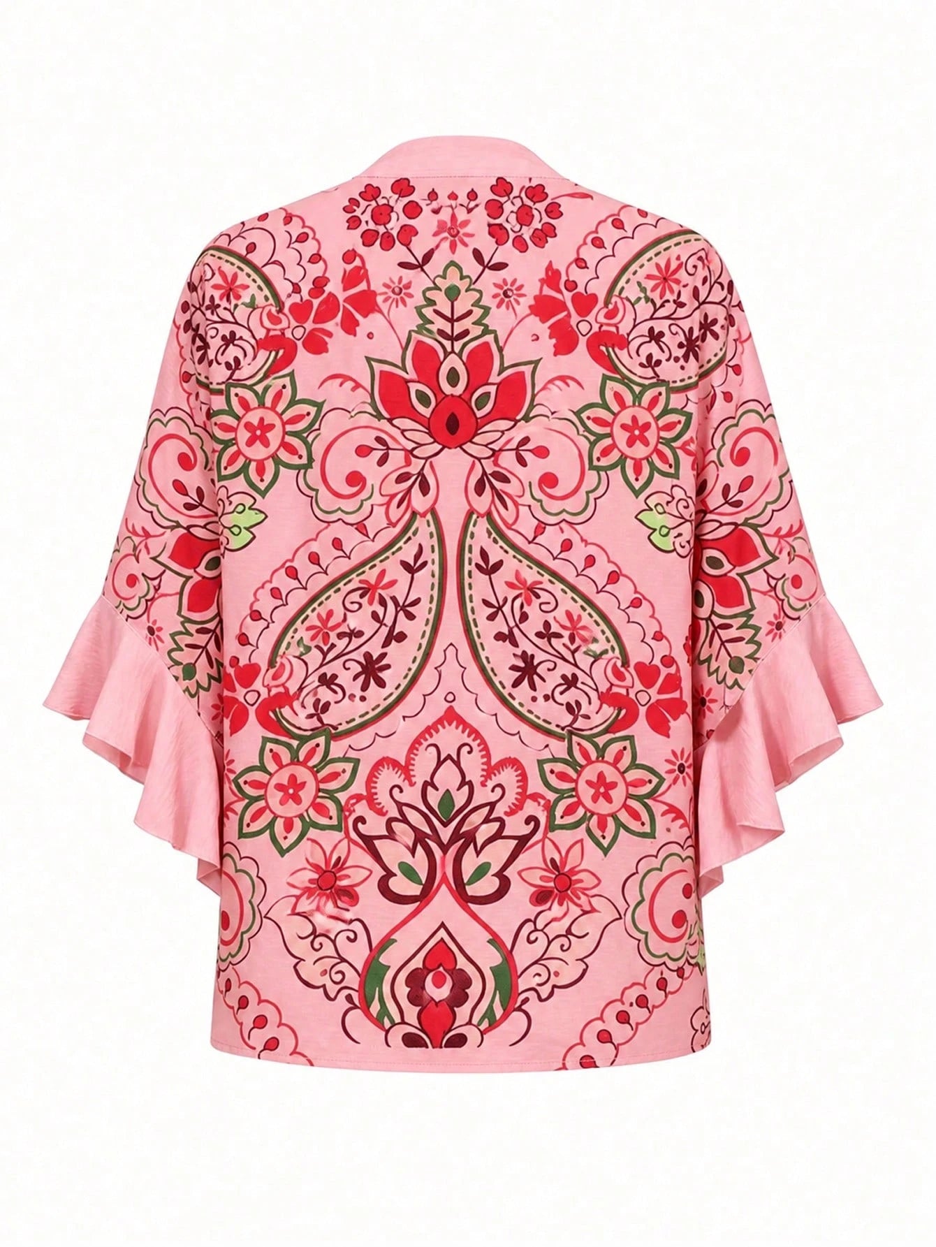 Plus Size Women's Print Ruffle Sleeve V-Neck Shirt Blouse, Random Print Vacation