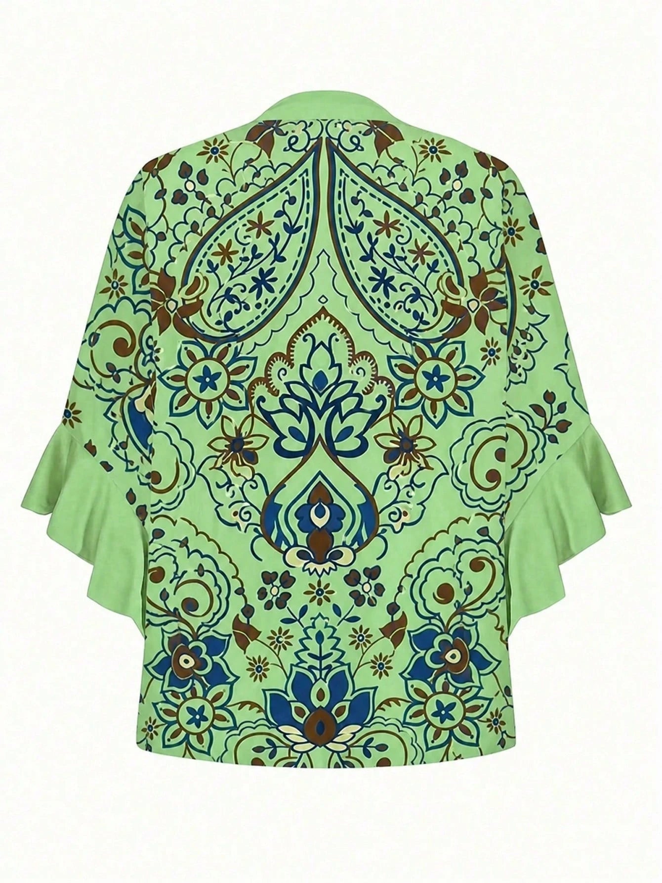 Plus Size Women's Print Ruffle Sleeve V-Neck Shirt Blouse, Random Print Vacation