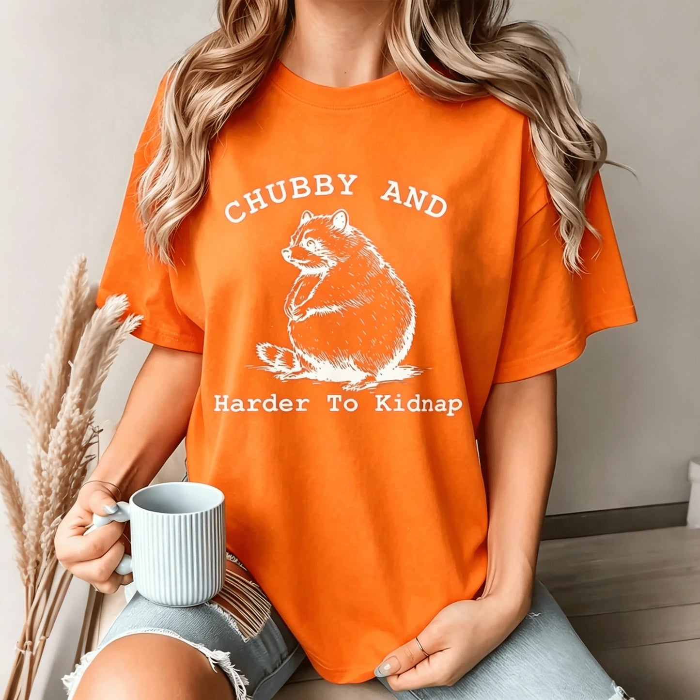 Plus Size Women's Regular Sleeve T-Shirt, Humorous Raccoon Print Tee, Casual Party Knitted Round Neck Short Sleeve Top With Slight Stretch