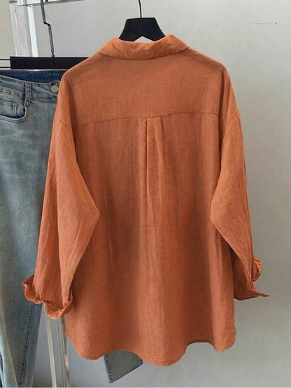 Plus Size Women's Solid Color Long Sleeve Casual Loose Blouse, Spring/Summer