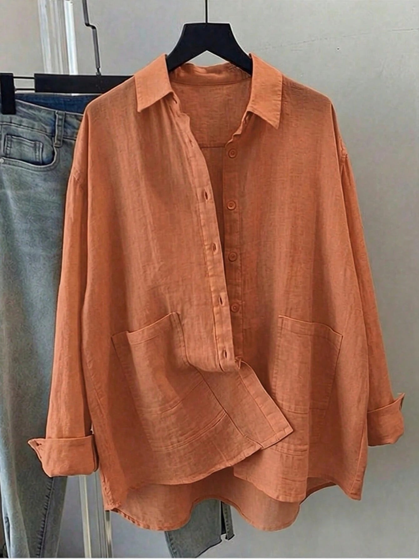 Plus Size Women's Solid Color Long Sleeve Casual Loose Blouse, Spring/Summer