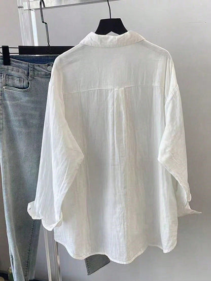 Plus Size Women's Solid Color Long Sleeve Casual Loose Blouse, Spring/Summer