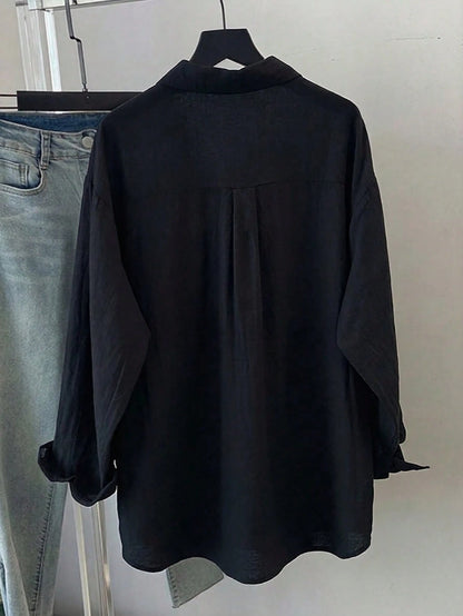 Plus Size Women's Solid Color Long Sleeve Casual Loose Blouse, Spring/Summer