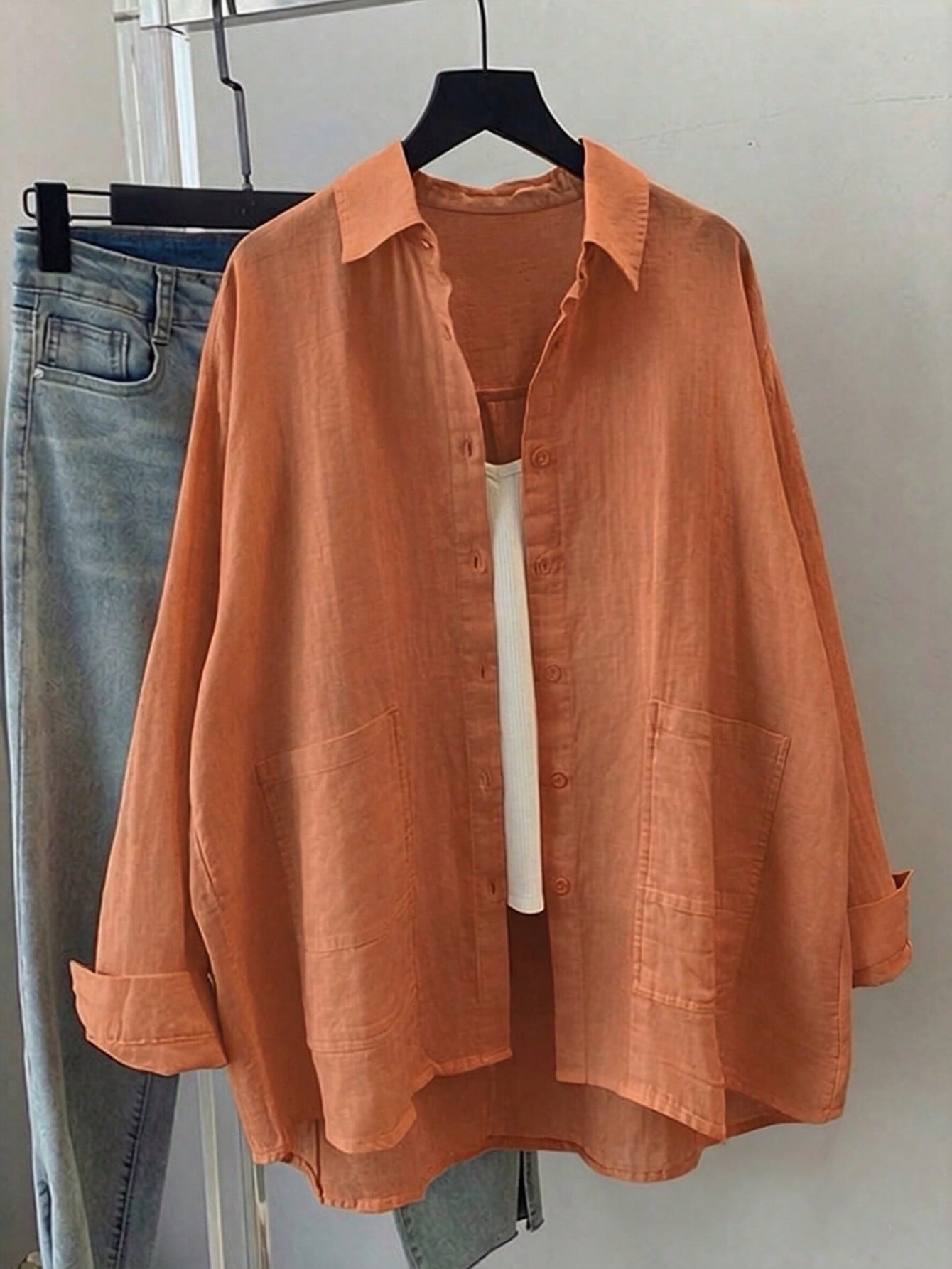 Plus Size Women's Solid Color Long Sleeve Casual Loose Blouse, Spring/Summer