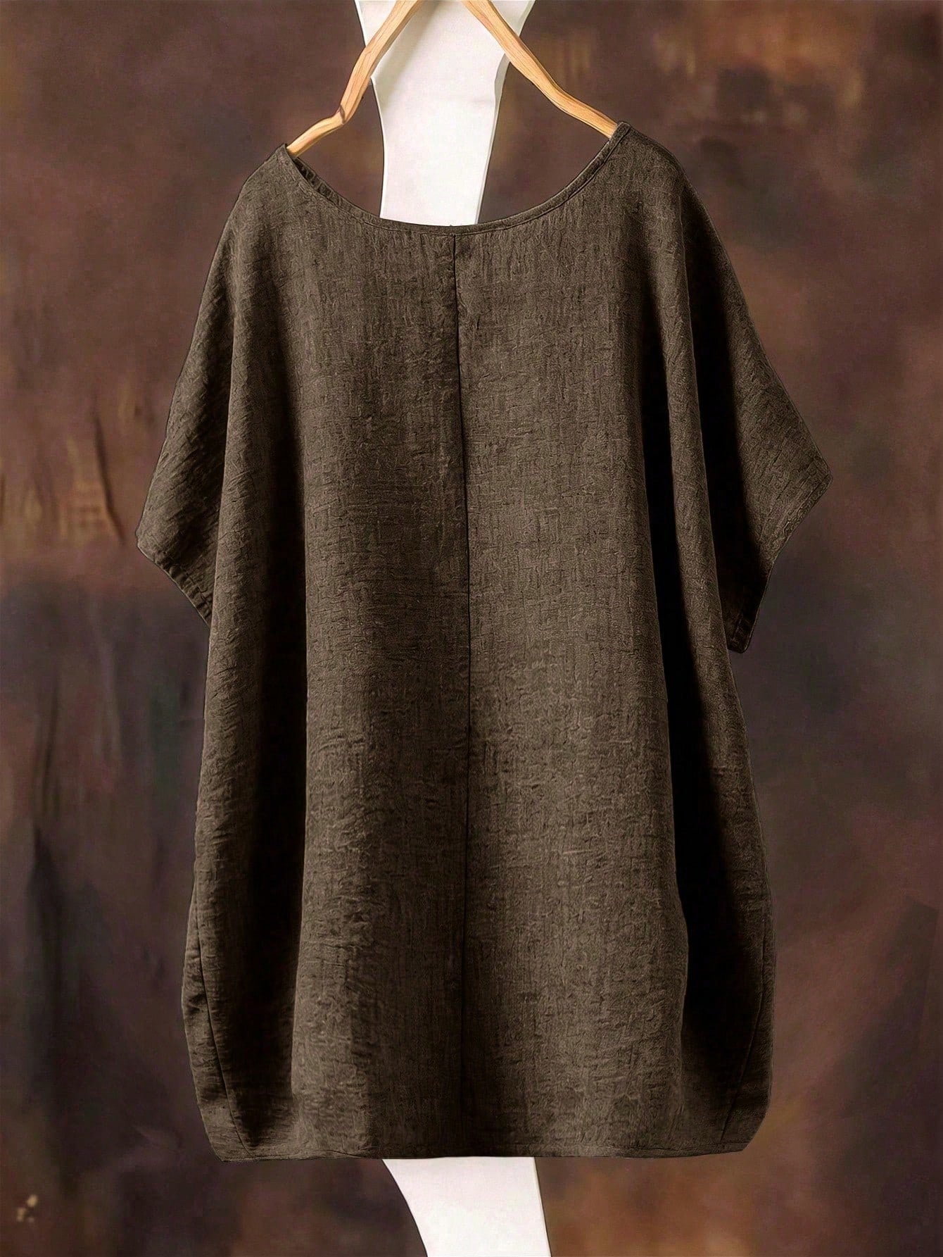 Plus Size Women's Solid Color Round Neck Textured Casual Shirt