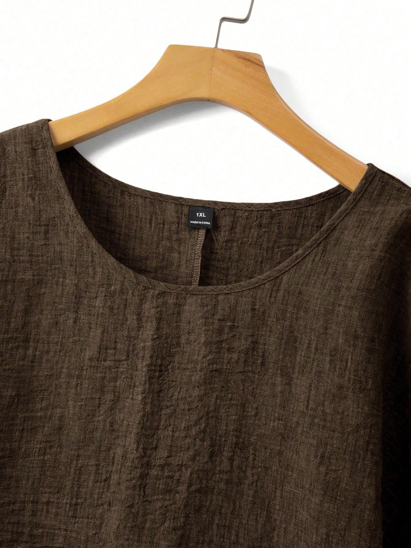 Plus Size Women's Solid Color Round Neck Textured Casual Shirt