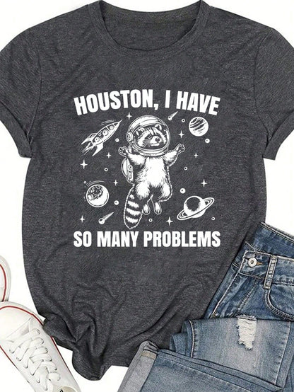 Plus Size Women's Space Slogan Astronaut Raccoon Graphic T-Shirt Graphic Tees Women Tops
