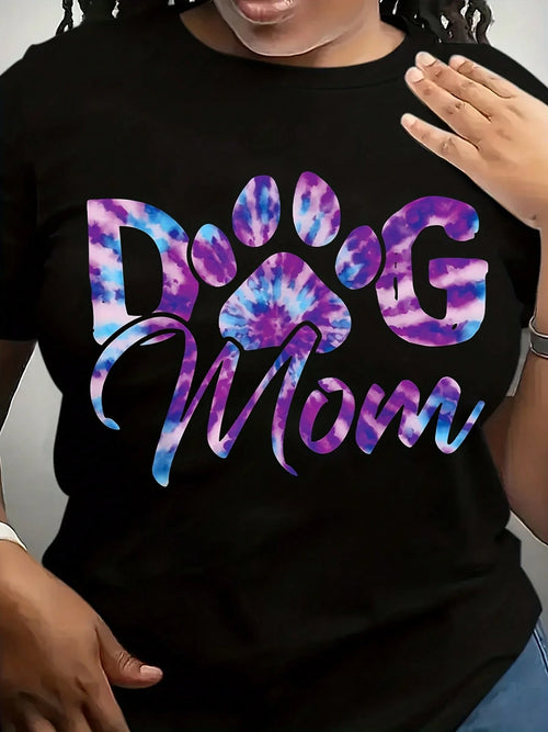 Plus Size Women's Summer Clothing Tie Dye Dog Mom Gifts Gifts For Dog Lovers Paw Print T-Shirt- 220g