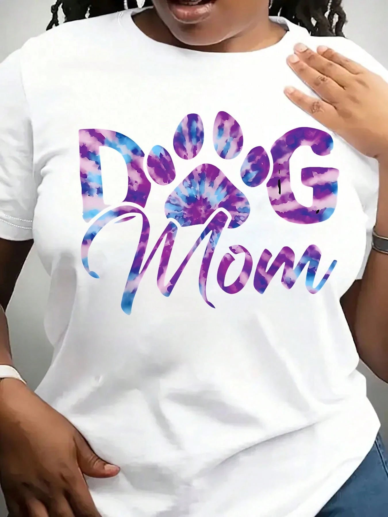 Plus Size Women's Summer Clothing Tie Dye Dog Mom Gifts Gifts For Dog Lovers Paw Print T-Shirt- 220g