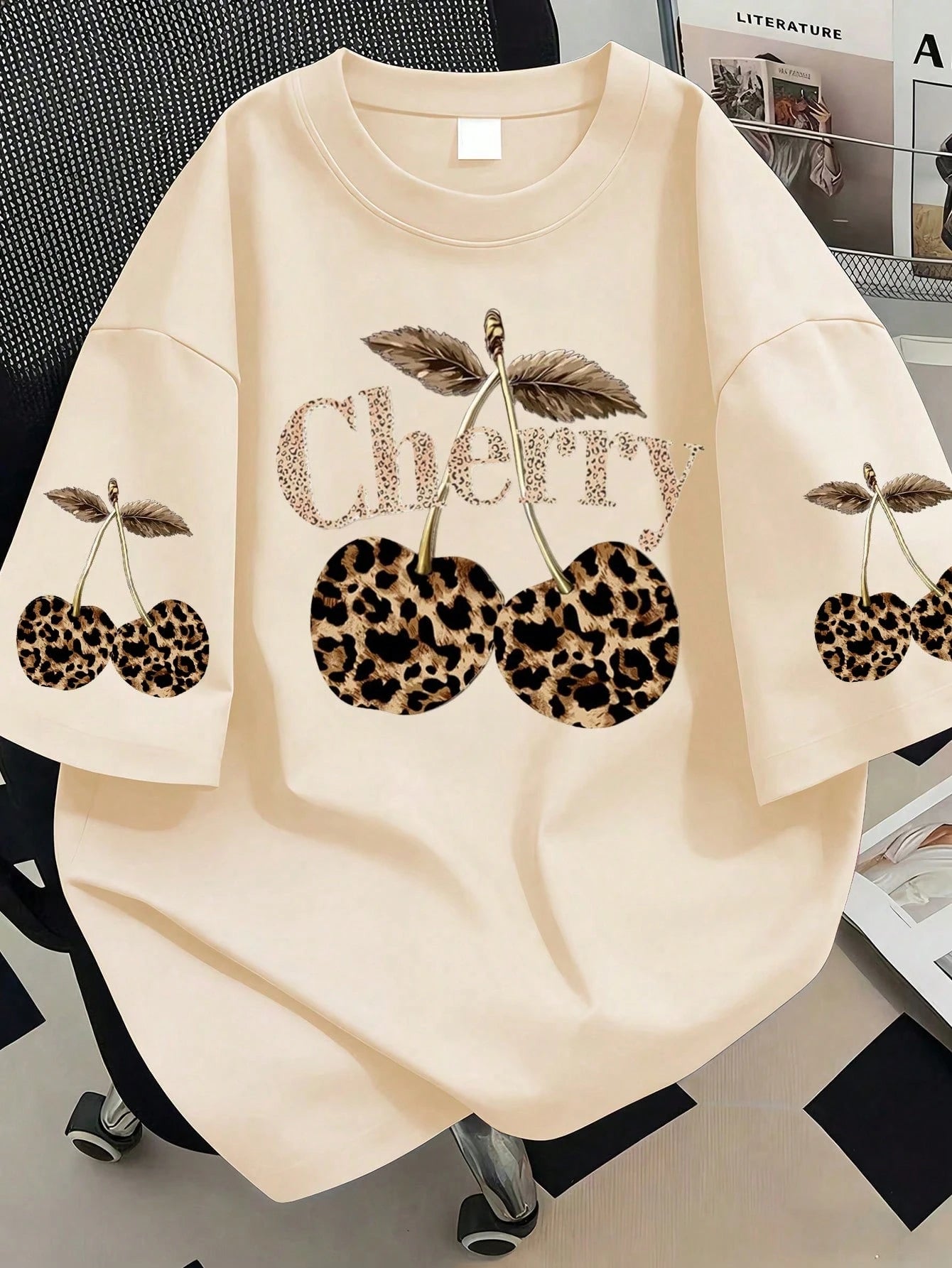 Plus Size Women's Summer T-Shirt, Leopard Print Cherry Pattern, Casual Short Sleeve. Suitable For New Year, Holidays, Daily Wear, Outings, Parties, Graduation, Summer Vacation, Beach, Resort, Spring