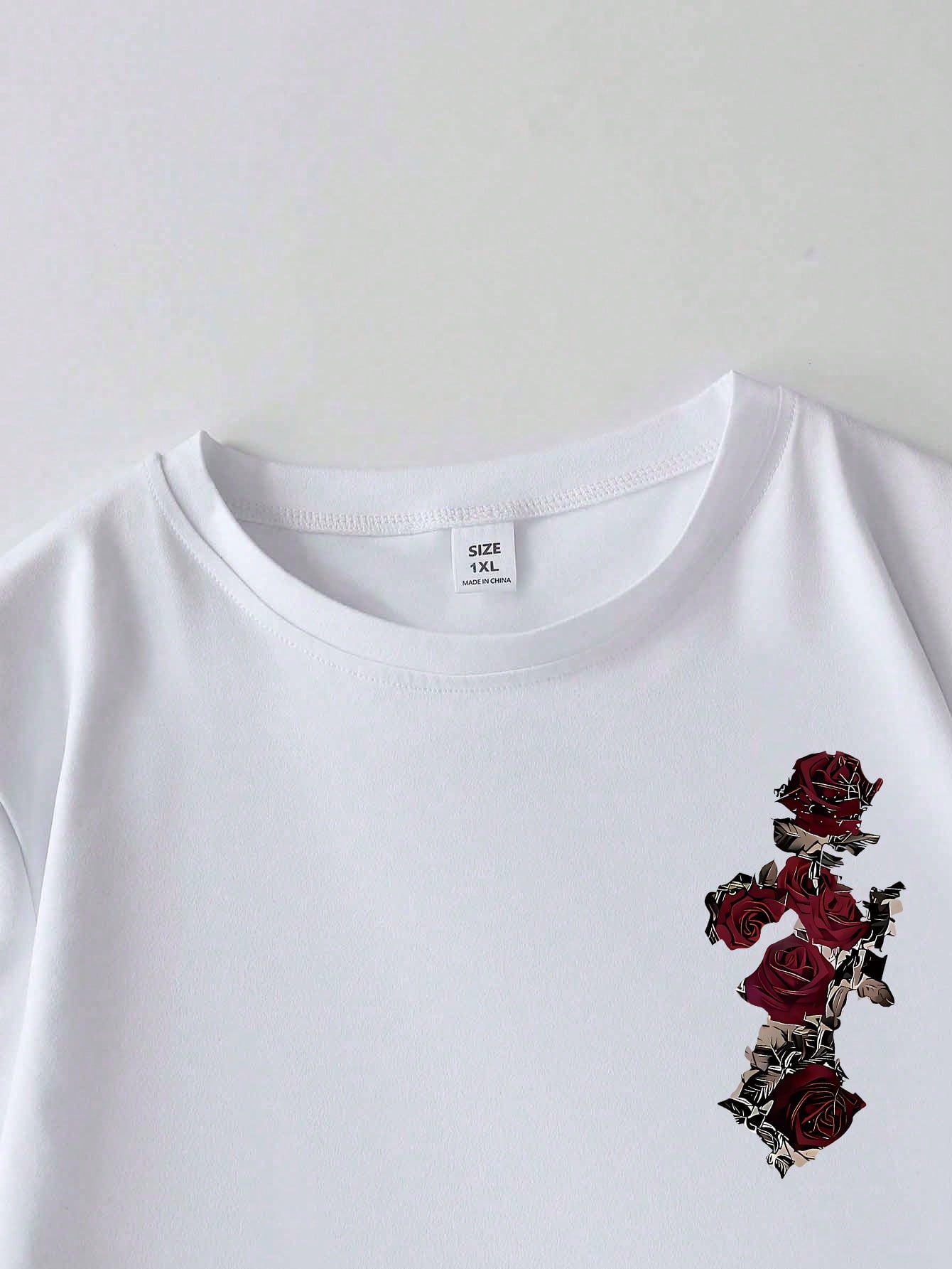Plus Size Women's Vintage Rose & Newspaper Cartoon Letter Print Street Style T-Shirt, Korean Retro Y2K Casual Punk Black Crew Neck