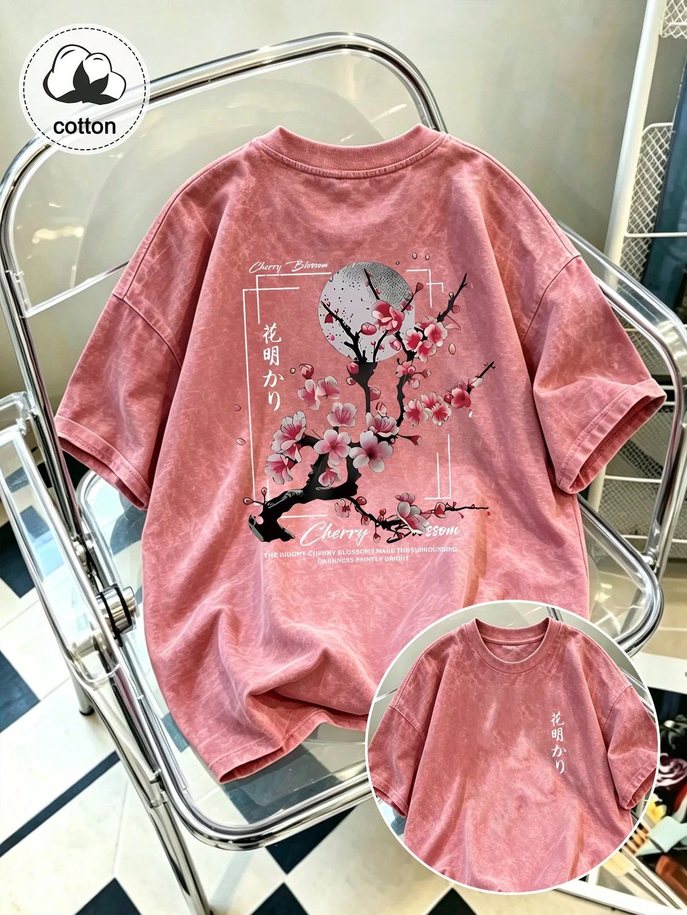Plus Size Women's Washed Cotton Short Sleeve T-Shirt, Graphic Design, Double-Sided Print, Vintage Fit, Y2K Street Style Casual Summer