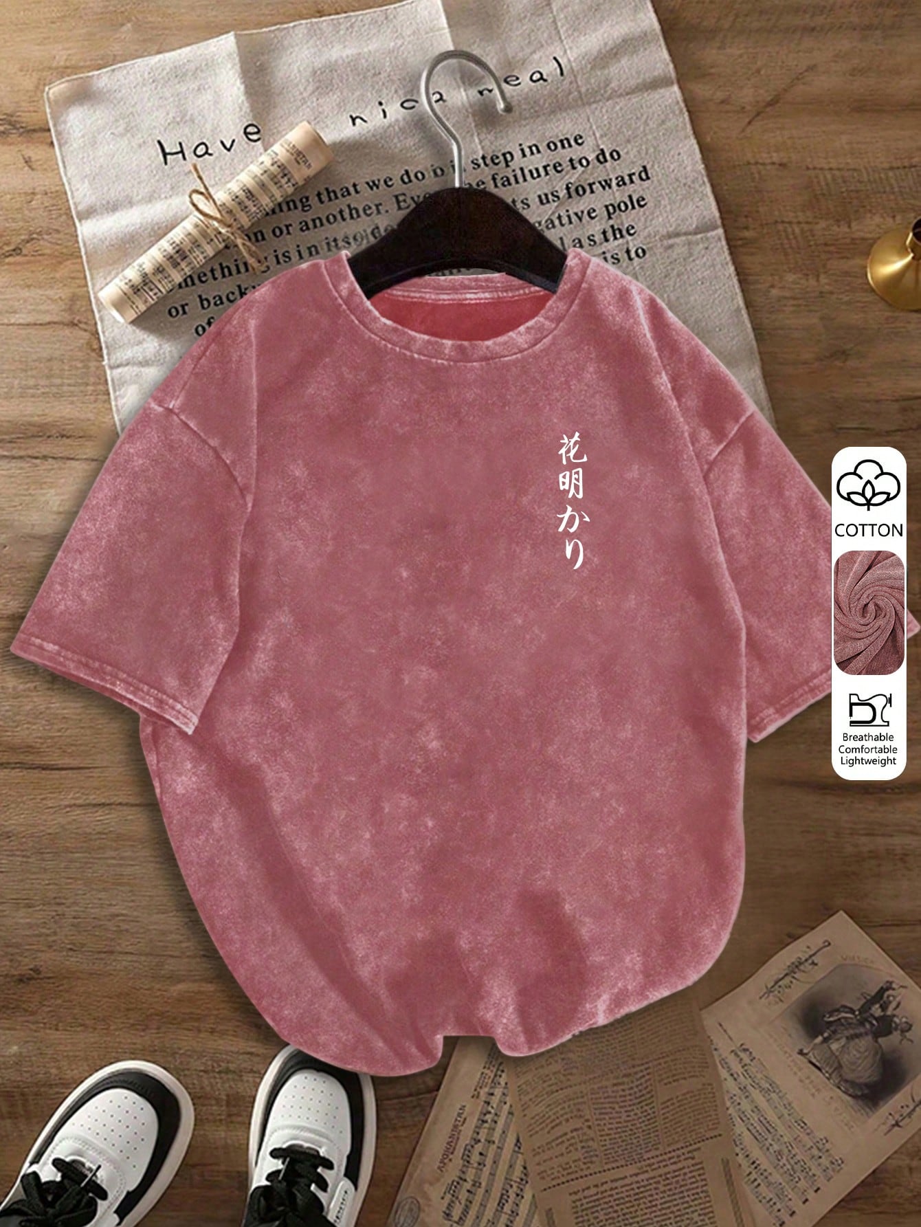 Plus Size Women's Washed Cotton Short Sleeve T-Shirt, Graphic Design, Double-Sided Print, Vintage Fit, Y2K Street Style Casual Summer