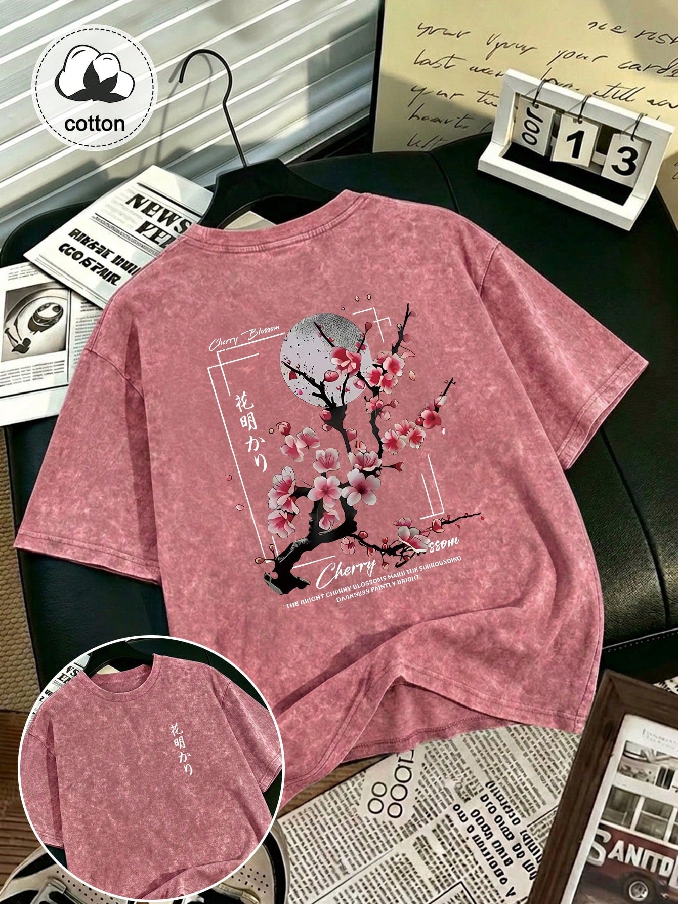 Plus Size Women's Washed Cotton Short Sleeve T-Shirt, Graphic Design, Double-Sided Print, Vintage Fit, Y2K Street Style Casual Summer