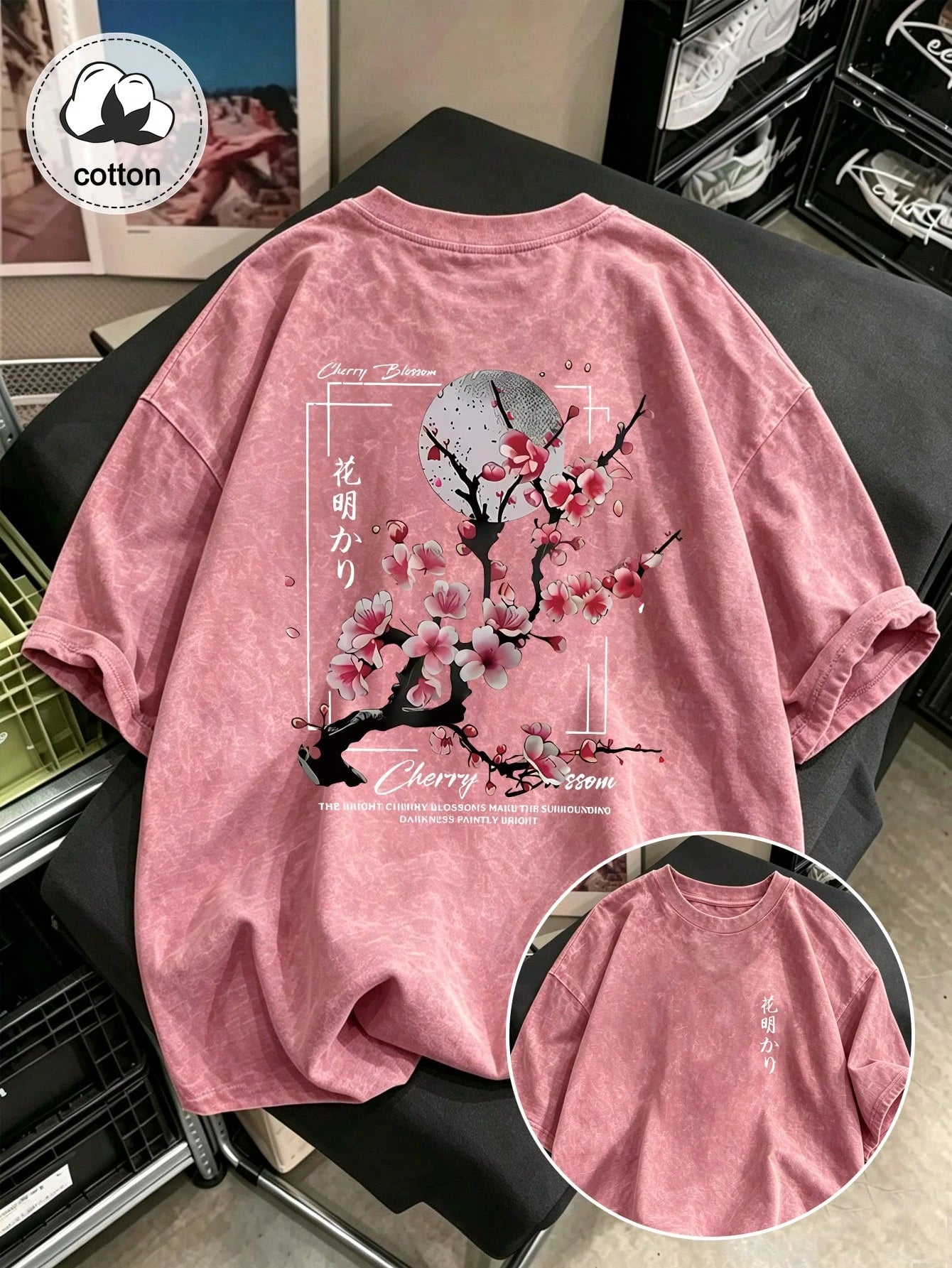 Plus Size Women's Washed Cotton Short Sleeve T-Shirt, Graphic Design, Double-Sided Print, Vintage Fit, Y2K Street Style Casual Summer