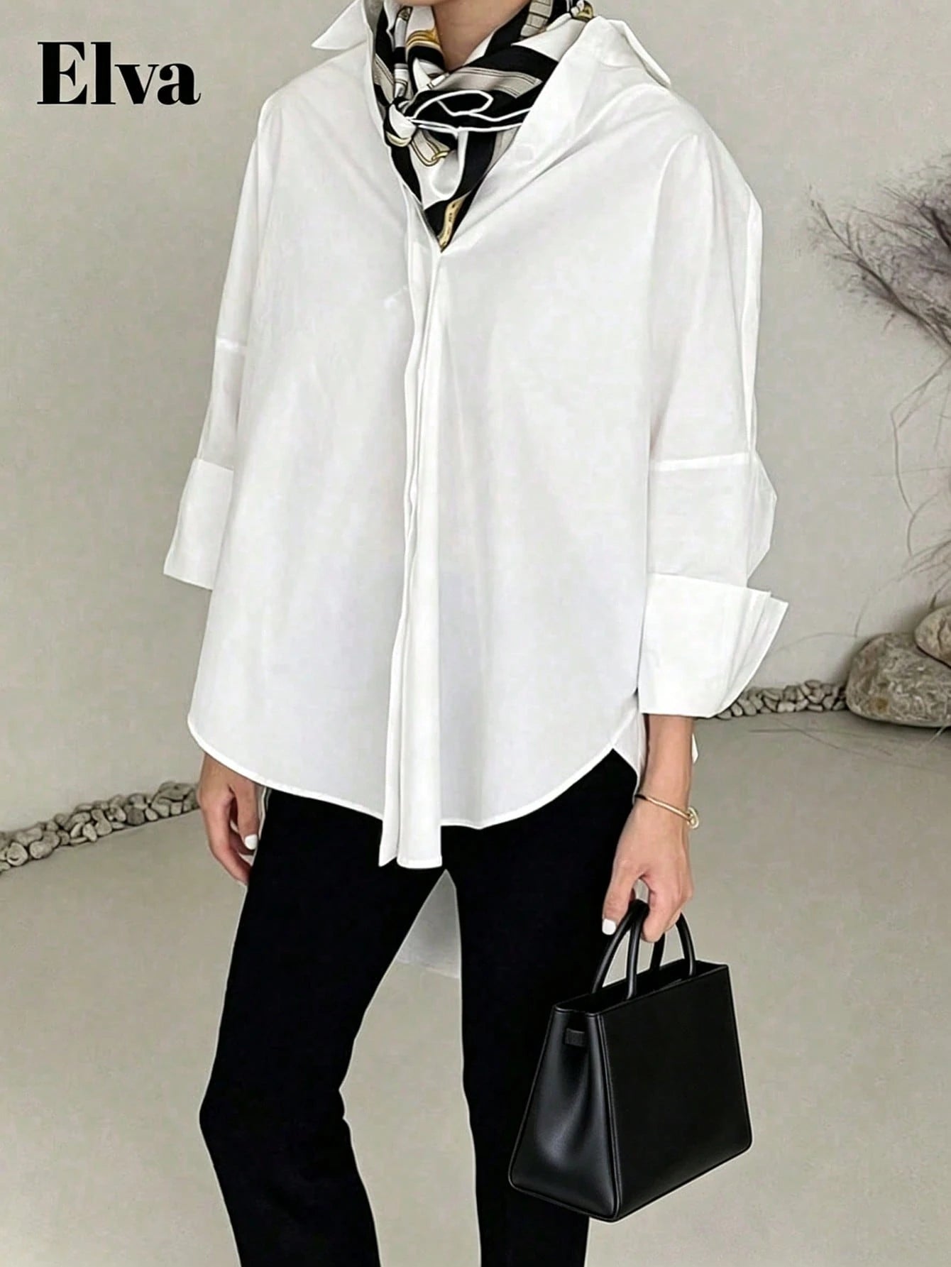 Plus Size Women's White Office/Teacher Elegant Long Sleeve Shirt, Suitable For Easter, Valentine's Day, New Year Spring