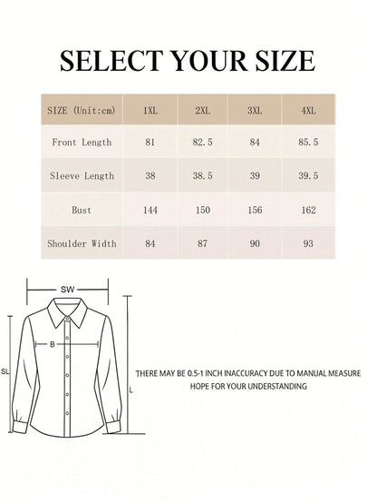 Plus Size Women's White Office/Teacher Elegant Long Sleeve Shirt, Suitable For Easter, Valentine's Day, New Year Spring