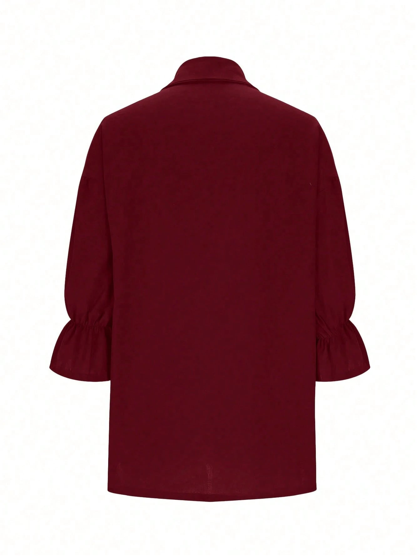 Plus Size Women Solid Color Collar Petal Sleeve Top