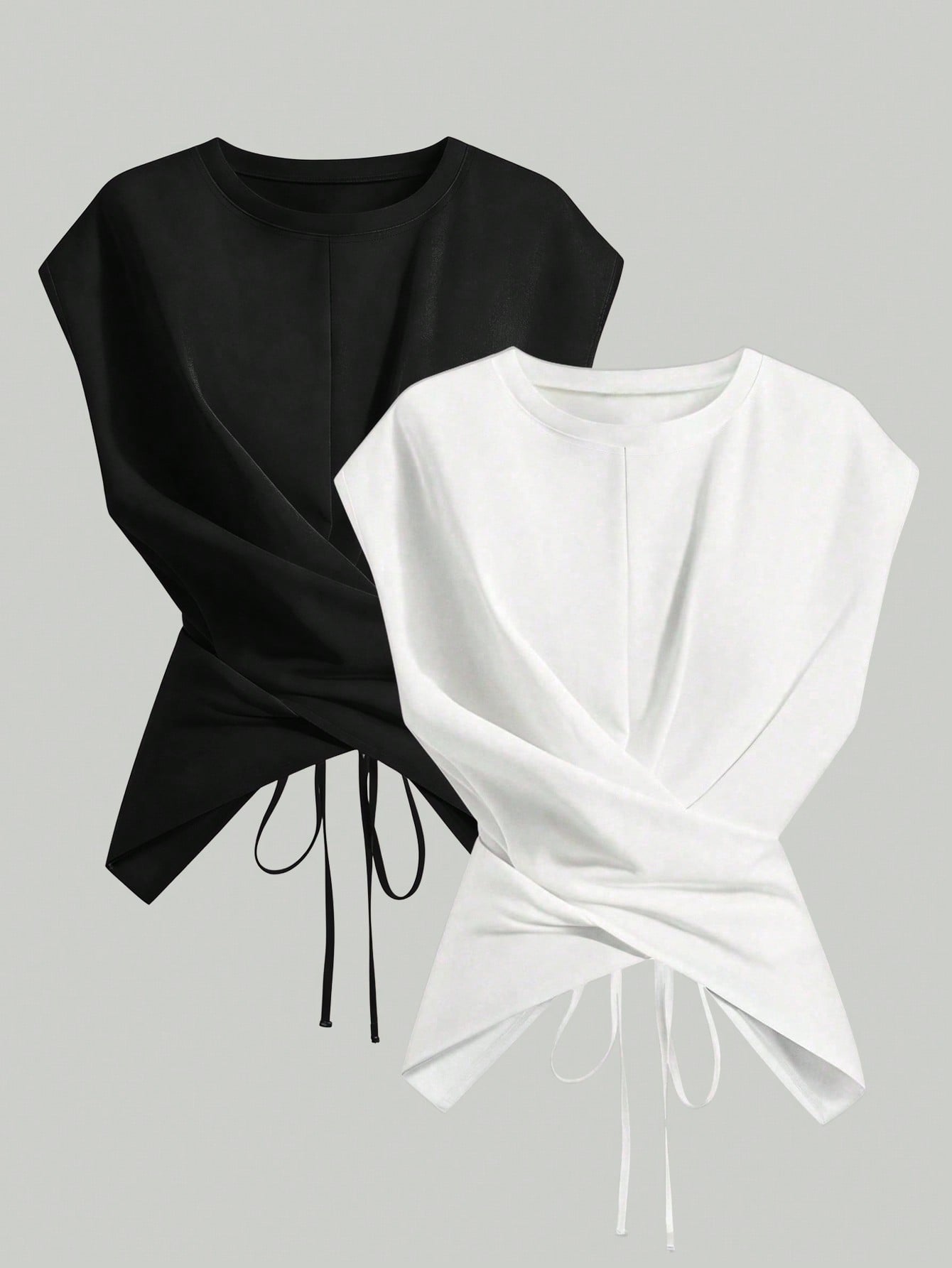 Plus Size Women Summer Simple Solid Color Round Neck Criss-Cross Hem Top