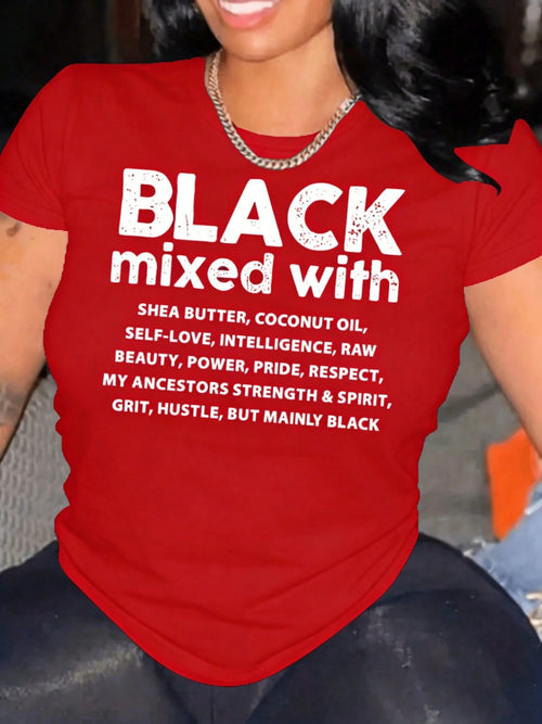 Plus Size Women T-Shirts,Black Mixed With, 100% Cotton Casual Printed T-Shirt