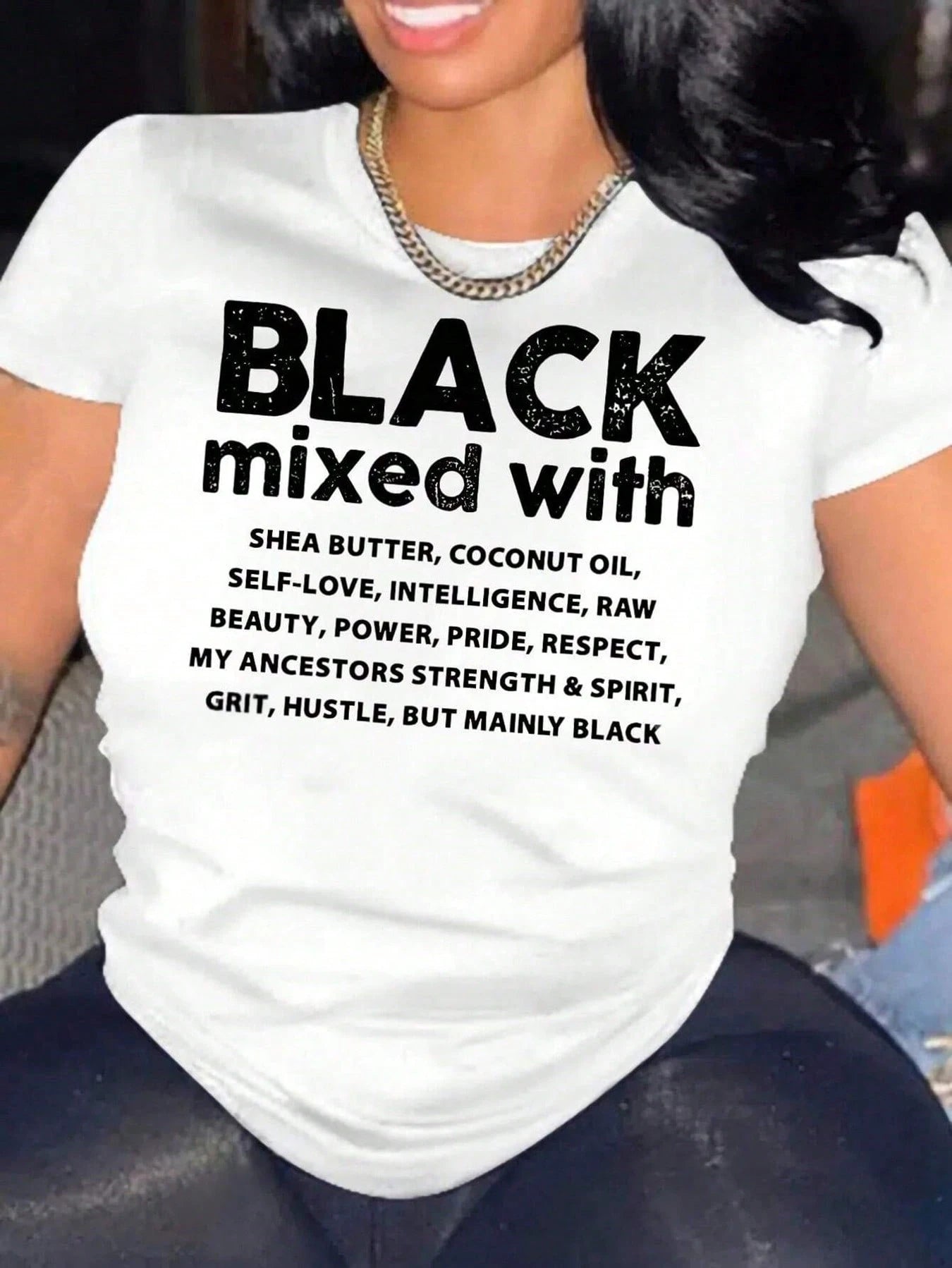 Plus Size Women T-Shirts,Black Mixed With, 100% Cotton Casual Printed T-Shirt