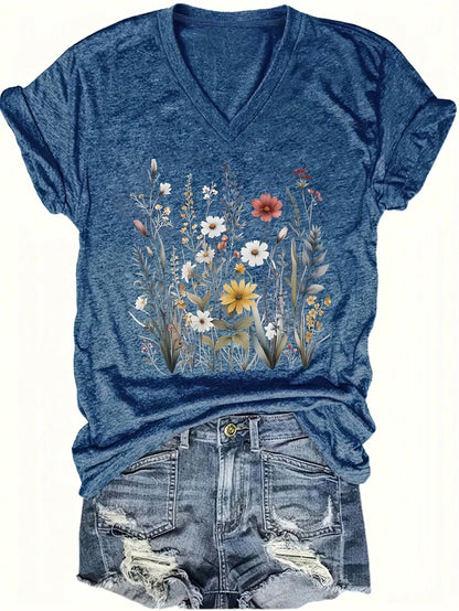 Plus Size Women V-Neck Short Sleeve Casual Loose Blouse Tee Summer