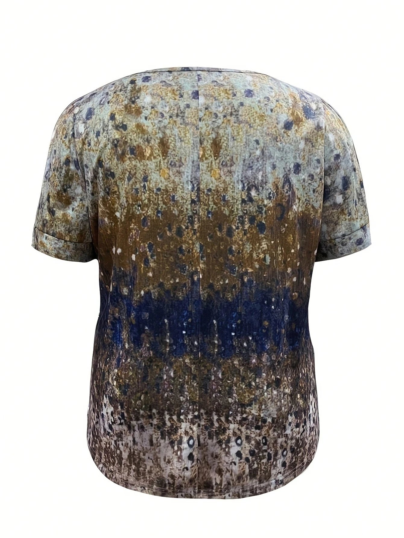 Plus Size Women V-Neck Short Sleeve Tie-Dye Print Casual T-Shirt For Summer