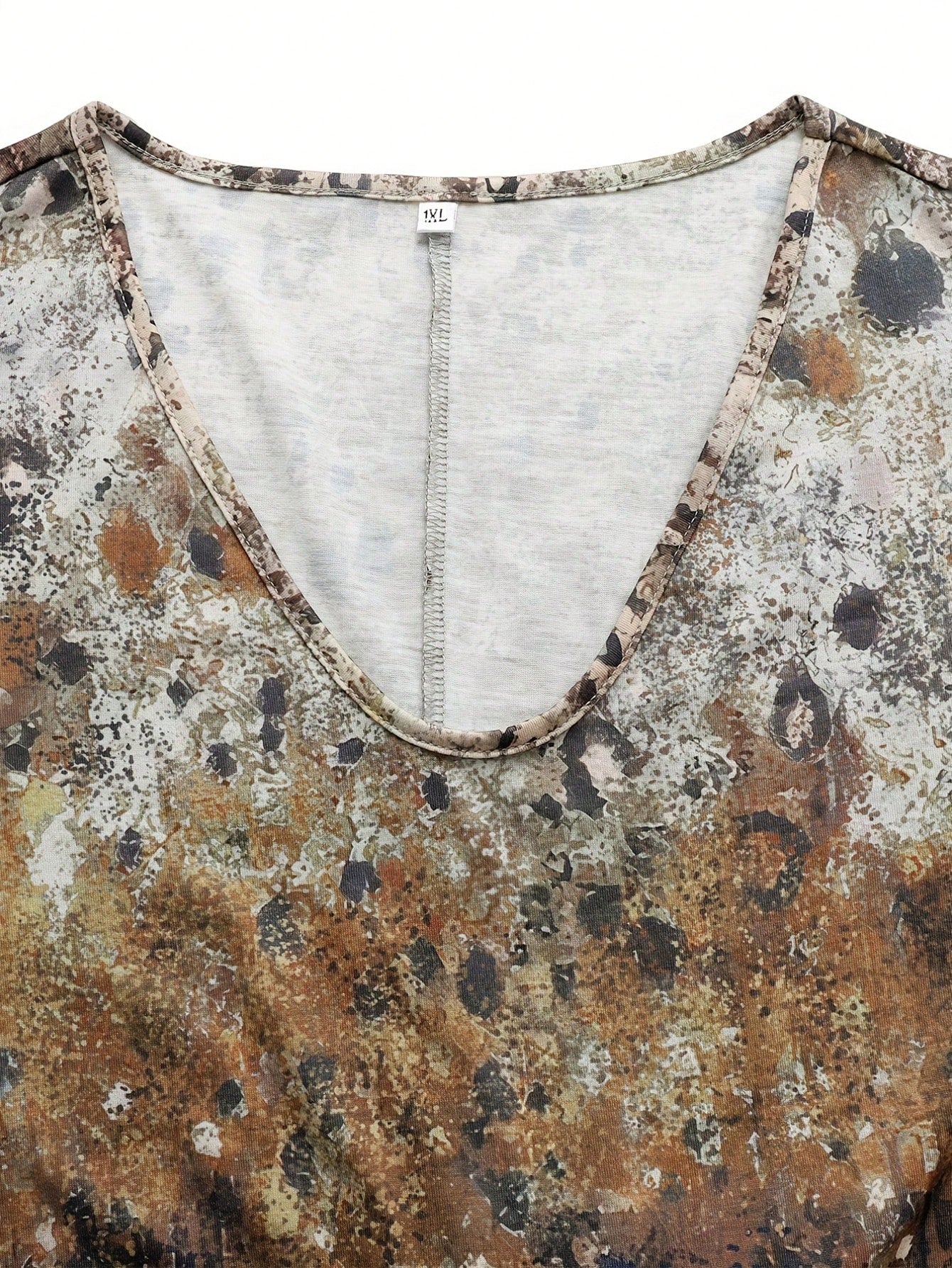 Plus Size Women V-Neck Short Sleeve Tie-Dye Print Casual T-Shirt For Summer