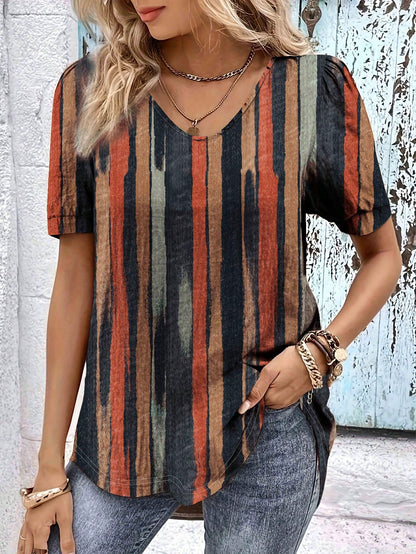 Plus Size Women V-Neck Short Sleeve Tie-Dye Print Casual T-Shirt For Summer