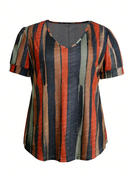 Plus Size Women V-Neck Short Sleeve Tie-Dye Print Casual T-Shirt For Summer