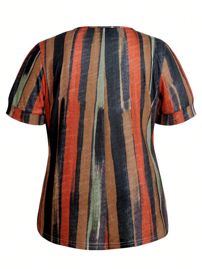 Plus Size Women V-Neck Short Sleeve Tie-Dye Print Casual T-Shirt For Summer